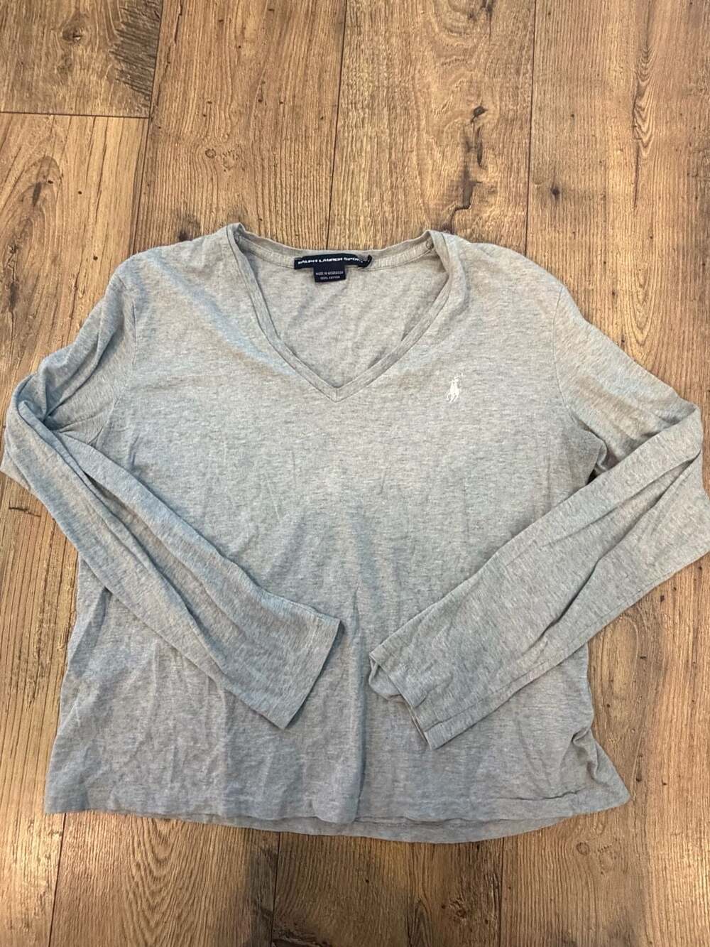Ralph Lauren Sport Gray Long Sleeve V-Neck T-Shirt with White Pony Logo